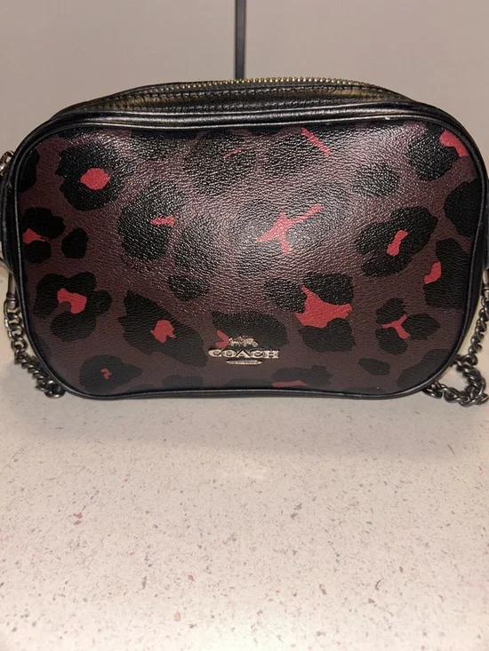 Coach Isla Leopard Print Crossbody in Brown, Black and Red - Picture 6 of 14